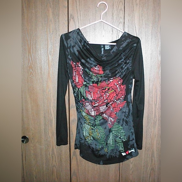 Desigual Black Floral Long Sleeve Top - Picture 1 of 3